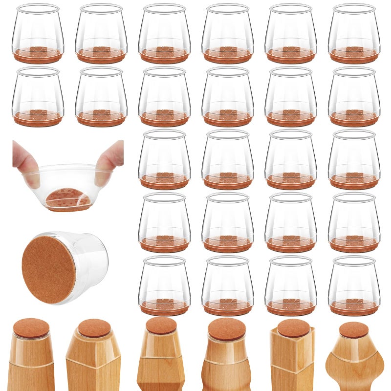 Joeyrras 24Pcs Silicone Chair Leg Floor Protectors, Felt Furniture Pads for Hardwood Floors, Rubber Chair Leg Protector for Hardwood Floors, Chair Leg Caps Chair Leg Covers for Wooden Floors(Clear, XSmall) - Image 1
